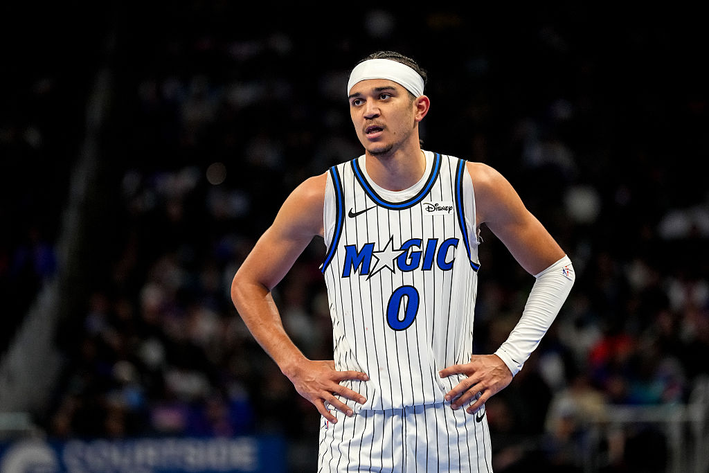 DETROIT, MICHIGAN - NOVEMBER 28: Anthony Black #0 of the Orlando Magic looks on against the Detroit Pistons at Little Caesars Arena on November 28, 2025 in Detroit, Michigan. NOTE TO USER: User expressly acknowledges and agrees that, by downloading and or using this photograph, User is consenting to the terms and conditions of the Getty Images License Agreement. (Photo by Nic Antaya/Getty Images)