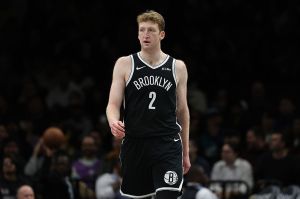 NEW YORK, NEW YORK - DECEMBER 01: Danny Wolf #2 of the Brooklyn Nets in action against the Charlotte Hornets at Barclays Center on December 01, 2025 in the Brooklyn borough of New York City. The Nets won 116-103. NOTE TO USER: User expressly acknowledges and agrees that, by downloading and or using this photograph, User is consenting to the terms and conditions of the Getty Images License Agreement. (Photo by Sarah Stier/Getty Images) (Photo by Sarah Stier/Getty Images)