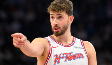 SALT LAKE CITY, UTAH - DECEMBER 01: Alperen Sengun #28 of the Houston Rockets gestures during the first half of a game against the Utah Jazz at Delta Center on December 01, 2025 in Salt Lake City, Utah.