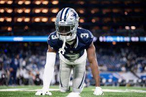 DETROIT, MICHIGAN - DECEMBER 4: George Pickens #3 of the Dallas Cowboys stretches prior to an NFL football game against the Detroit Lions at Ford Field on December 04, 2025 in Detroit, Michigan. (Photo by Michael Owens/Getty Images)