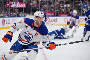 TORONTO, CANADA - DECEMBER 13: Connor McDavid #97 of the Toronto Maple Leafs celebrates his first period goal against the Toronto Maple Leafs at Scotiabank Arena on December 13, 2025 in Toronto, Ontario, Canada. (Photo by Chris Tanouye/Getty Images)