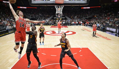 ATLANTA, GA - DECEMBER 21: Matas Buzelis #14 of Chicago Bulls dunks the ball during the game against the Atlanta Hawks on December, 21, 2025 at State Farm Arena in Atlanta, Georgia. NOTE TO USER: User expressly acknowledges and agrees that, by downloading and/or using this Photograph, user is consenting to the terms and conditions of the Getty Images License Agreement. Mandatory Copyright Notice: Copyright 2025 NBAE (Photo by Adam Hagy/NBAE via Getty Images)