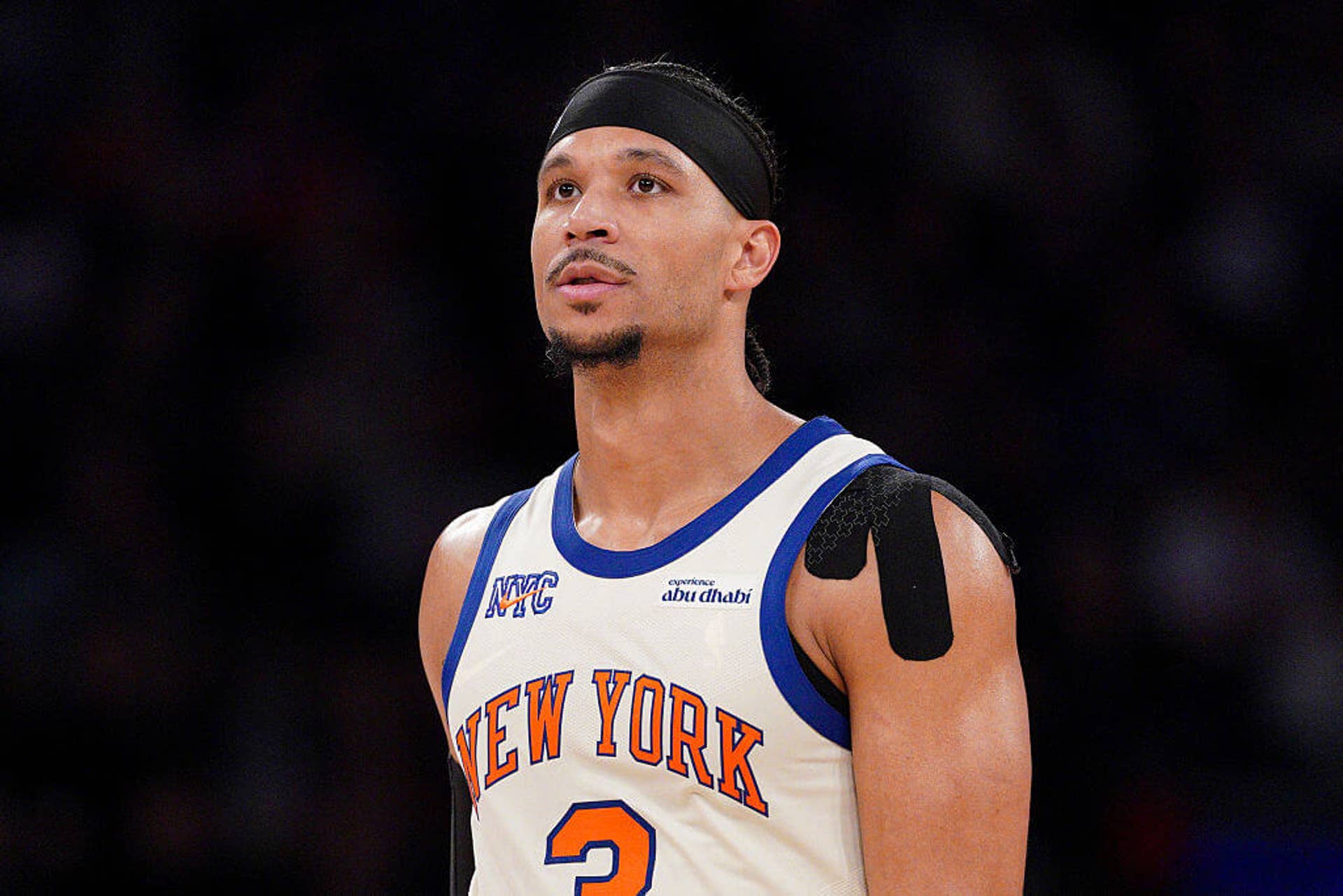 Josh Hart looks on during a Knicks game.