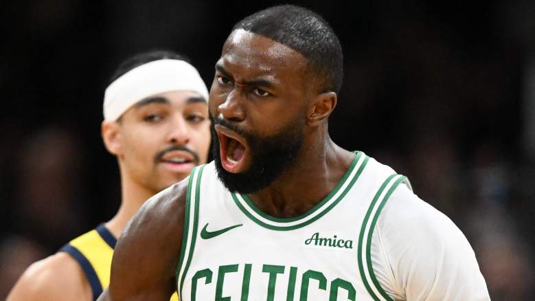 BOSTON, MASSACHUSETTS - DECEMBER 22: Jaylen Brown #7 of the Boston Celtics reacts after making a three-point basket against the Indiana Pacers during the second half at the TD Garden on December 22, 2025 in Boston, Massachusetts. NOTE TO USER: User expressly acknowledges and agrees that, by downloading and or using this photograph, User is consenting to the terms and conditions of the Getty Images License Agreement. (Photo by Brian Fluharty/Getty Images)
