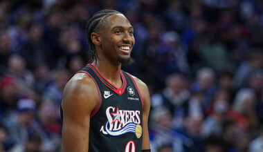 PHILADELPHIA, PENNSYLVANIA - DECEMBER 20: Tyrese Maxey #0 of the Philadelphia 76ers reacts against the Dallas Mavericks at Xfinity Mobile Arena on December 20, 2025 in Philadelphia, Pennsylvania. NOTE TO USER: User expressly acknowledges and agrees that, by downloading and or using this photograph, User is consenting to the terms and conditions of the Getty Images License Agreement. The 76ers defeated the Mavericks 121-114. (Photo by Mitchell Leff/Getty Images)