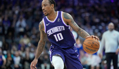SACRAMENTO, CALIFORNIA - DECEMBER 23: Demar Derozan #10 of the Sacramento Kings dribbles the ball against the Detroit Pistons in the first half of an NBA basketball game at Golden 1 Center on December 23, 2025 in Sacramento, California. NOTE TO USER: User expressly acknowledges and agrees that, by downloading and or using this photograph, User is consenting to the terms and conditions of the Getty Images License Agreement. (Photo by Thearon W. Henderson/Getty Images)