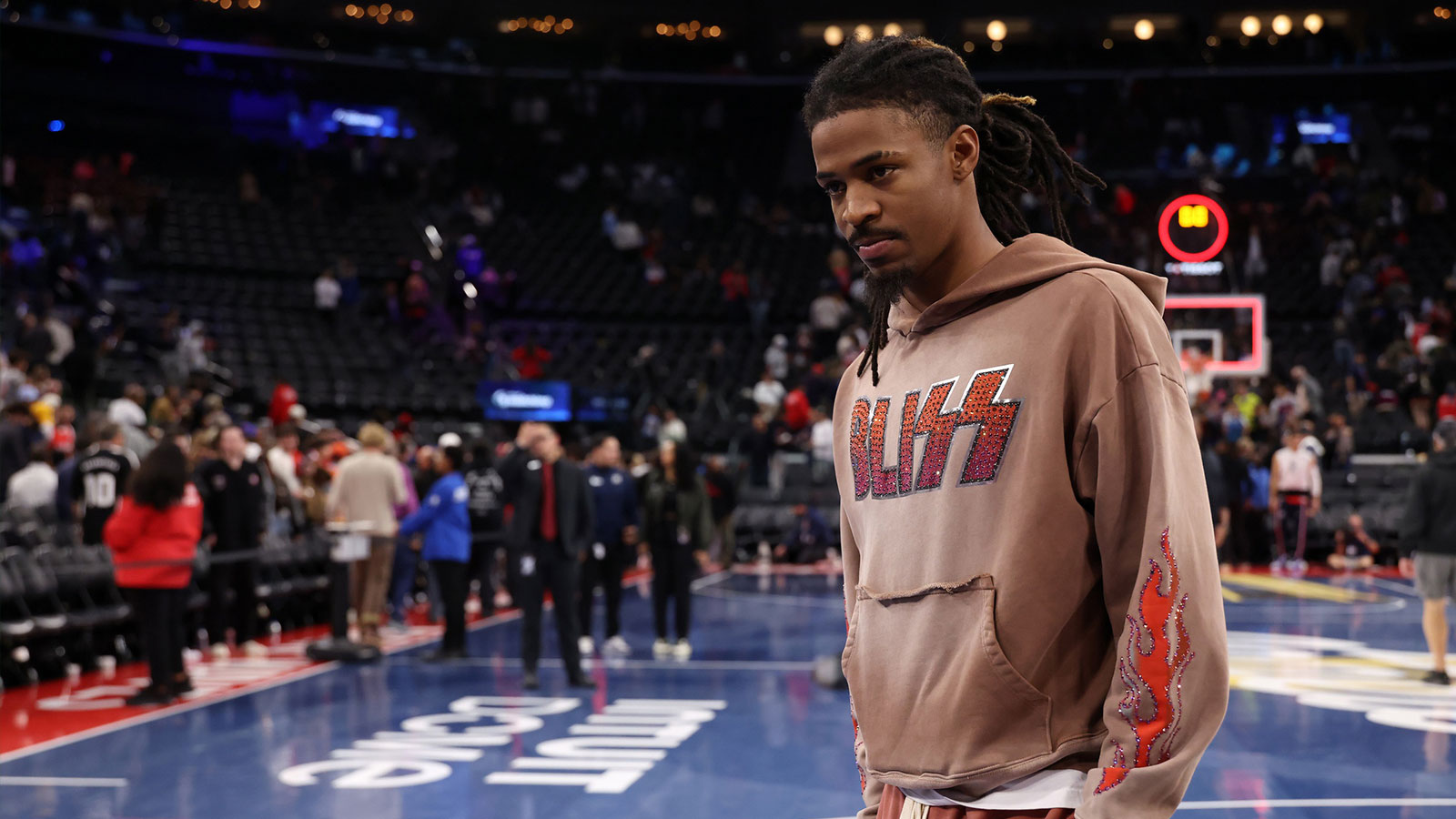 Memphis Grizzlies guard Ja Morant leaves the court after defeating the Los Angeles Clippers 112-107 at Intuit Dome.