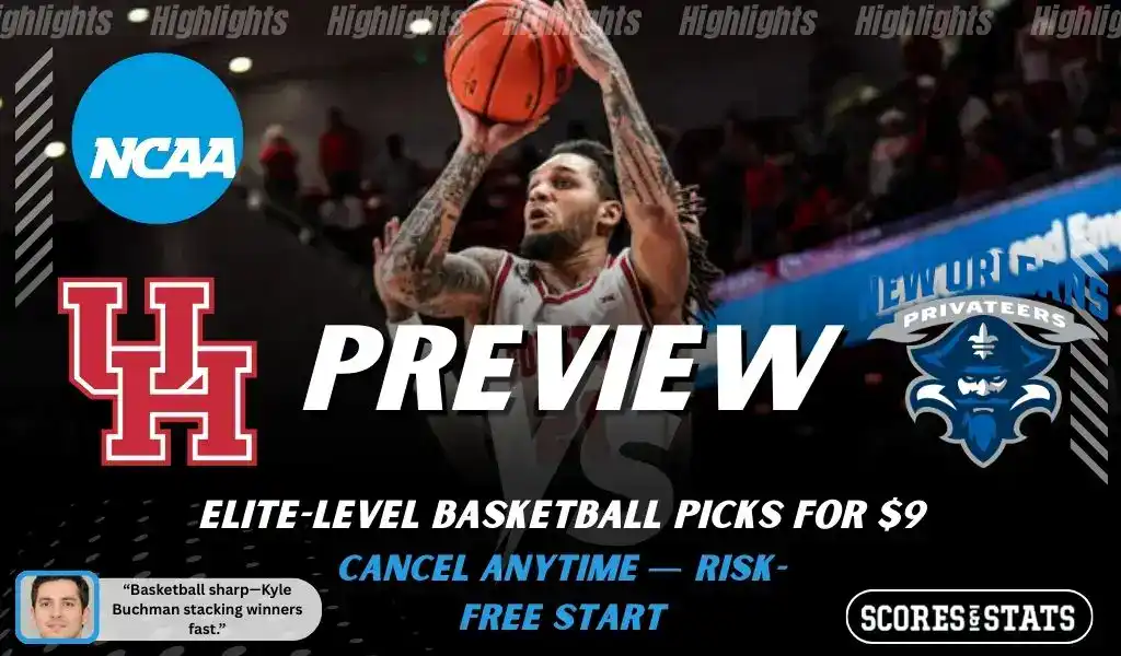 Houston Cougars vs New Orleans Privateers NCAA basketball preview graphic, December 13 2025