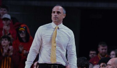 Mar 13, 2025; Kansas City, MO, USA; Iowa State Cyclones coach TJ Otzelberger during the first half against the Brigham Young Cougars at T-Mobile Center.