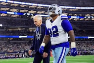 Dallas Cowboys defensive tackle Quinnen Williams (92) heads to the locker room after...