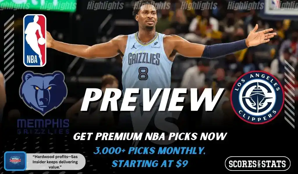 Memphis Grizzlies and LA Clippers featured in NBA preview graphic ahead of their upcoming matchup.
