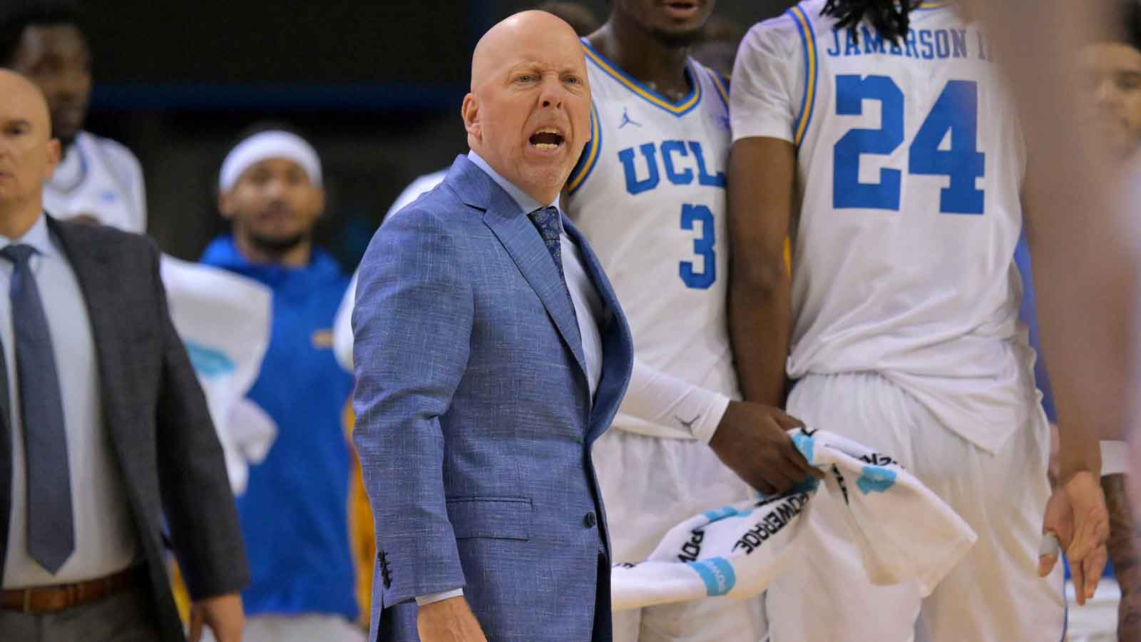 UCLA Bruins head coach Mick Cronin reacts during the first half against the Oregon Ducks at Pauley Pavilion presented by Wescom Financial.