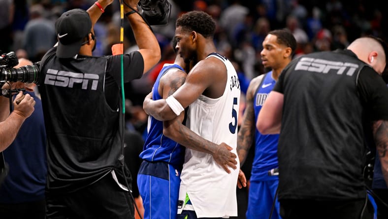 Kyrie Irving and Anthony Edwards - Minnesota Timberwolves at Dallas Mavericks