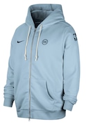 This image shows a light blue Detroit Pistons Nike Authentic Standard Issue Full-Zip Hoodie Jacket.