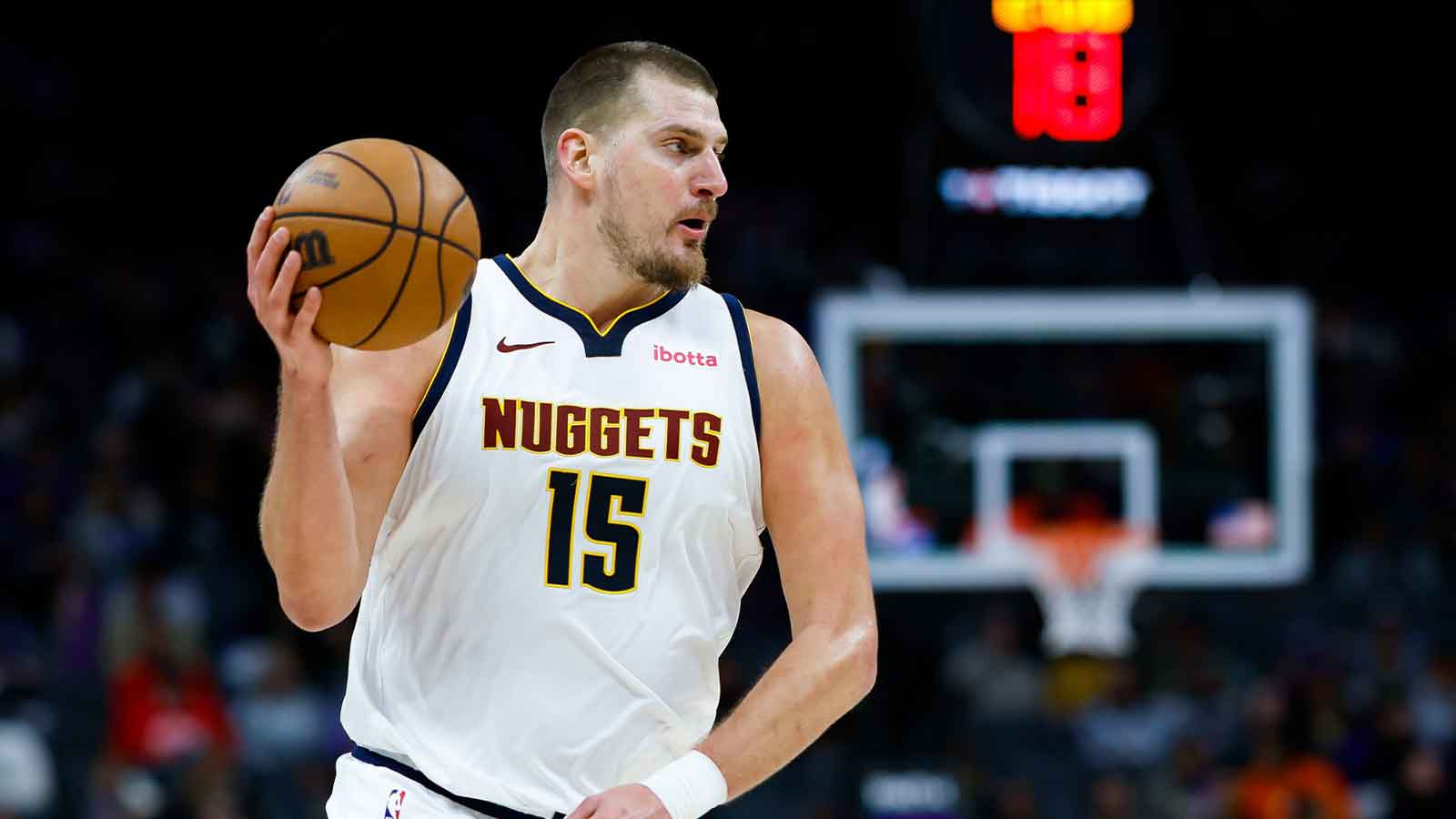 Denver Nuggets center Nikola Jokic (15) controls the ball against the Sacramento Kings during the third quarter at Golden 1 Center.