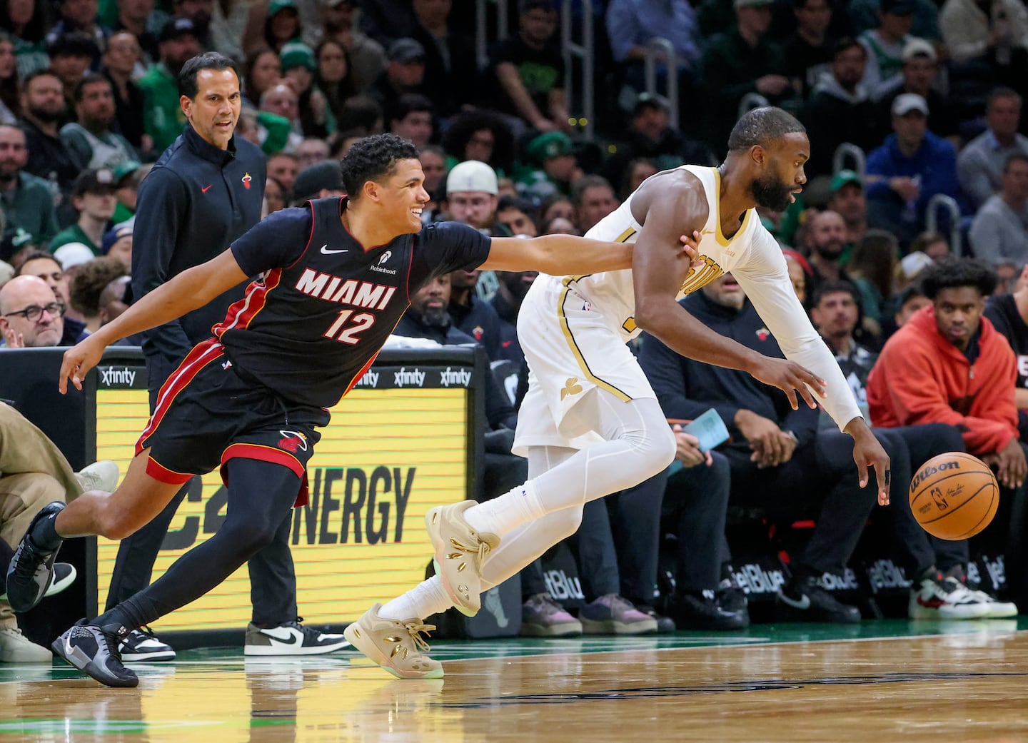 Dru Smith was at TD Garden under Heat coach Erik Spoelstra's watch, chasing after the Celtics' Jaylen Brown.