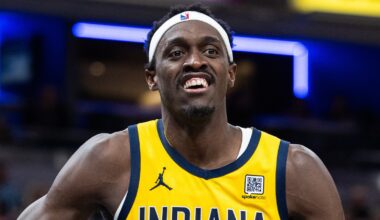 Pascal Siakam looks on