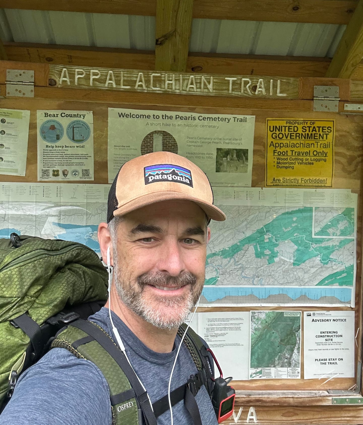Bill Chisholm on the Pearis Cemetery Trail in Virginia. Chisholm has been tackling the Appalachian Trail in two-week trips for the past three summers.