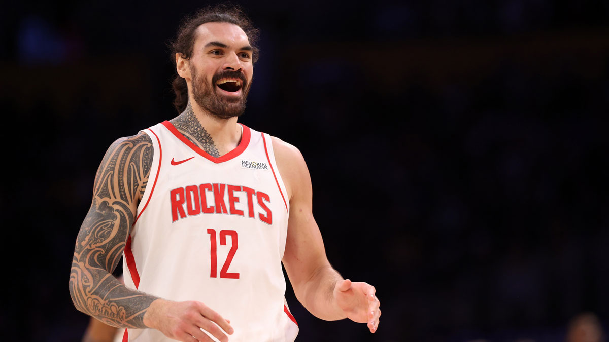Houston Rockets center Steven Adams (12) reacts to a play during the third quarter against the Los Angeles Lakers at Crypto.com Arena.