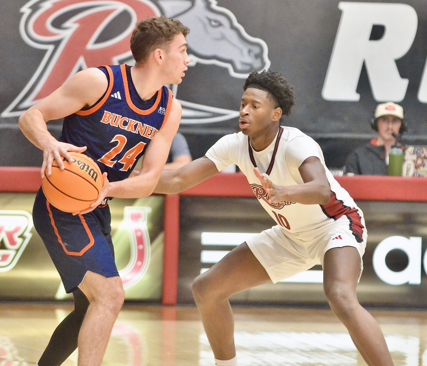 Rider’s AB Coulibably, right, defends against Bucknell’s Achile Spadone, left,...
