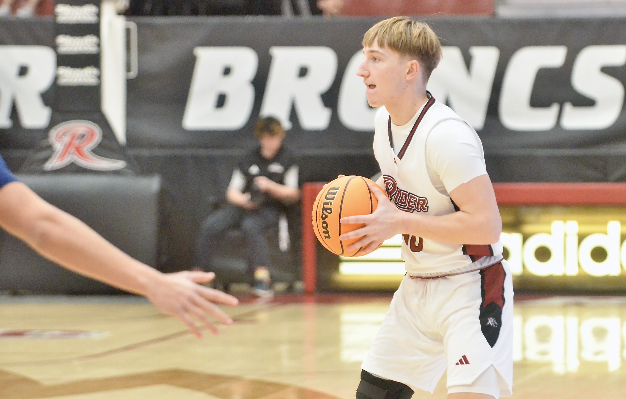 Rider’s Kristupas Kepezinskas looks to move the ball against Bucknell...