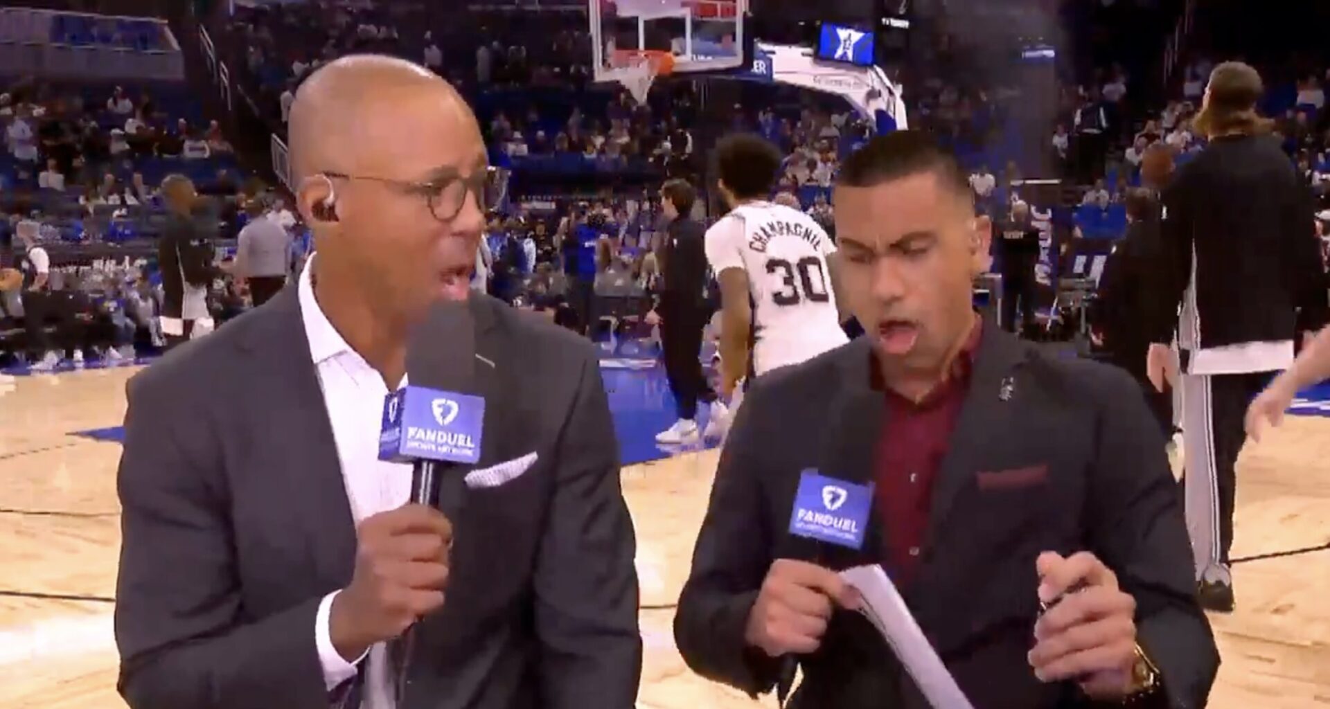 Spurs announcer Jacob Tobey hit smelling salts live on air