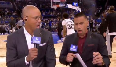 Spurs announcer Jacob Tobey hit smelling salts live on air