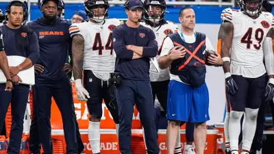 Chicago Bears head coach Ben Johnson watches a play against Detroit Lions during the second half at Ford Field in Detroit on Sunday, Sept. 14, 2025.
