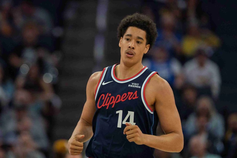 Oct 28, 2025; San Francisco, California, USA; LA Clippers center Yanic Konan Niederhauser (14) at Chase Center. Mandatory Credit: Neville E. Guard-Imagn Images