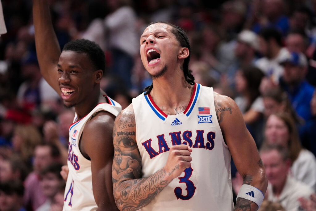 Kansas Jayhawks guard Melvin Council Jr. and guard Tre White