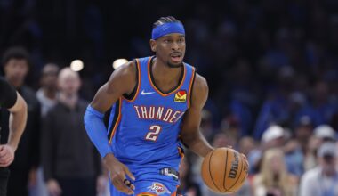 Thunder star Shai Gilgeous-Alexander brings the ball up the floor against the Grizzlies during the 2025-26 NBA season.