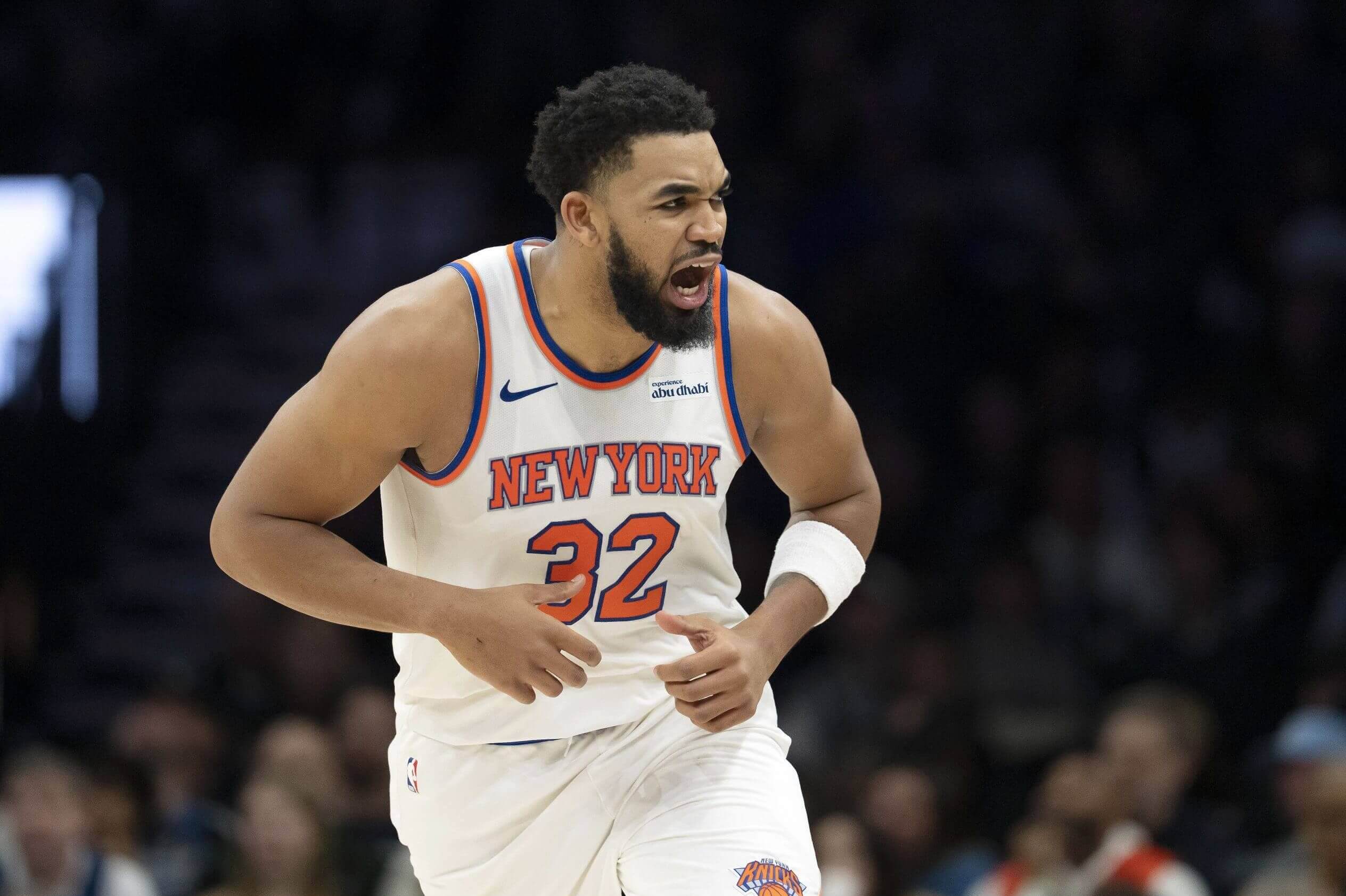 Karl-Anthony Towns reacts during a Knicks game vs. Minnesota.