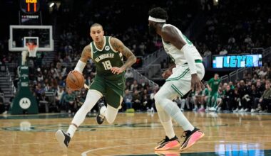 The Bucks Kyle Kuzma (left) combined with teammate Bobby Portis on 24-for-30 shooting and 58 points in a 116-101 victory over the Celtics last Thursday.