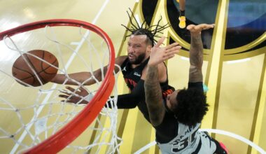 Knicks guard Jalen Brunson scored 25 points to help the Knicks beat the Spurs and win the NBA Cup on Tuesday.