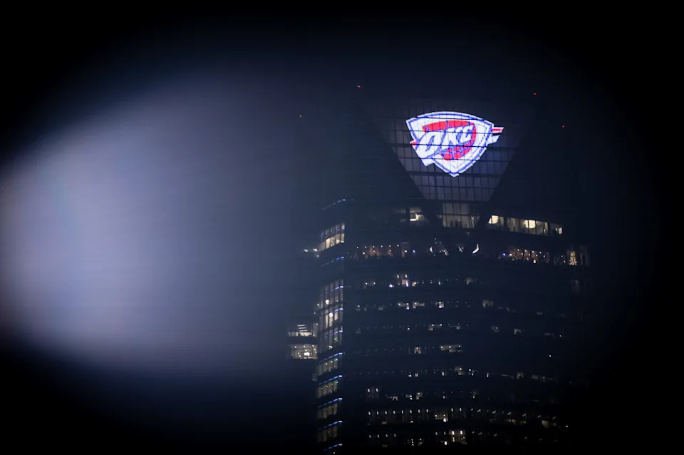 OKLAHOMA CITY, OKLAHOMA - DECEMBER 05: View of a downtown Oklahoma City skyscraper prior to the game between the Oklahoma City Thunder and the Dallas Mavericks at the Paycom Center on December 5, 2025 in Oklahoma City, Oklahoma. NOTE TO USER: User expressly acknowledges and agrees that, by downloading and or using this photograph, User is consenting to the terms and conditions of the Getty Images License Agreement. (Photo by William Purnell/Getty Images)