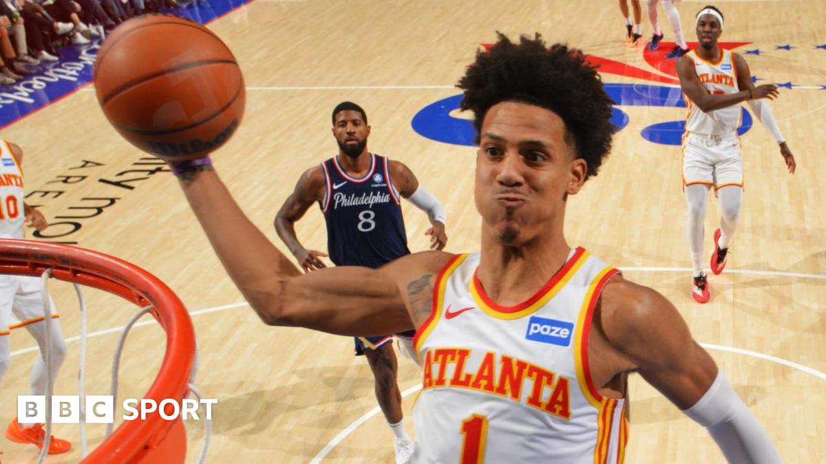 Jalen Johnson of the Atlanta Hawks dunks the ball during the game against the Philadelphia 76ers