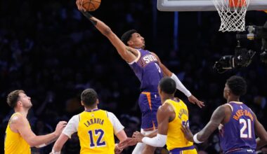 Suns snap Lakers' 7-game winning streak with 125-108 victory despite Booker's early exit