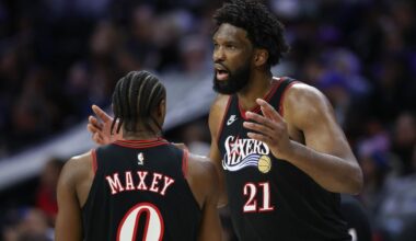 Draymond Green (L), Joel Embiid (R)