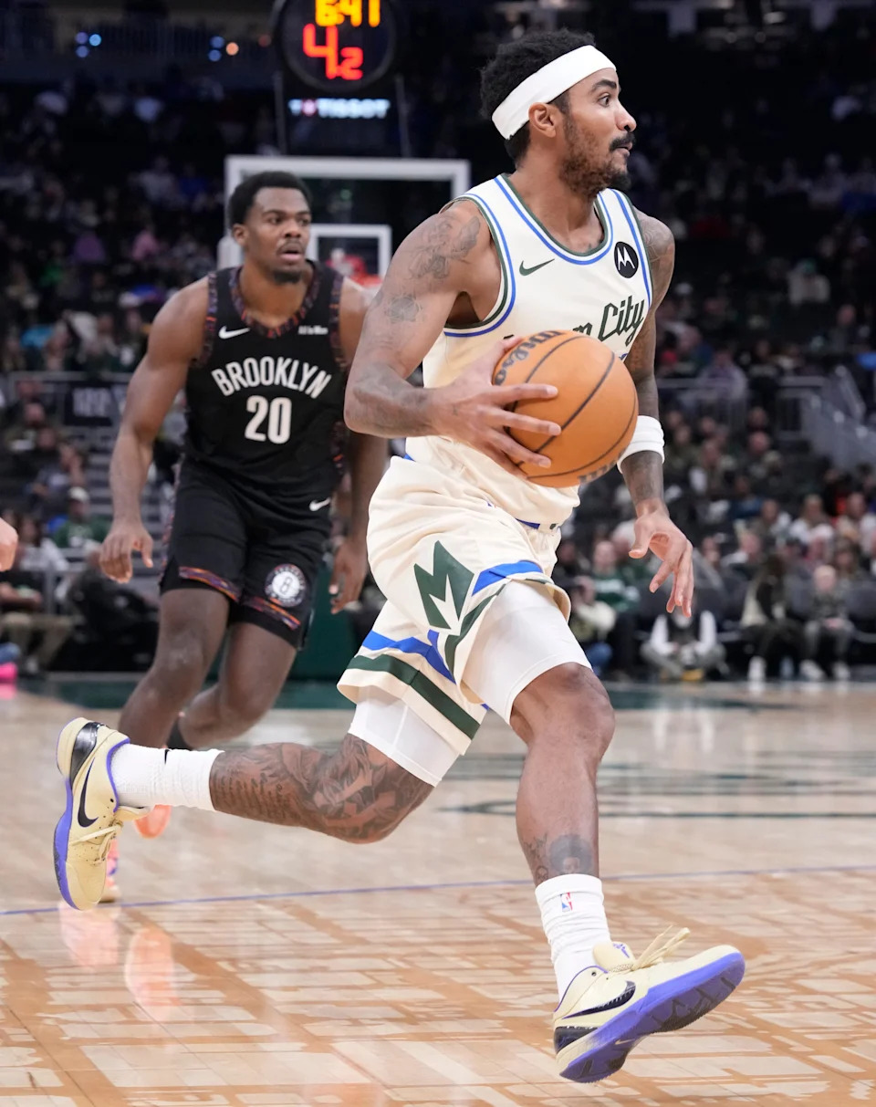 Milwaukee Bucks guard Gary Harris (11) is shown during the second half of their game Saturday, November 29, 2025 at Fiserv Forum in Milwaukee, Wisconsin. The Milwaukee Bucks beat the Brooklyn Nets 116-99.