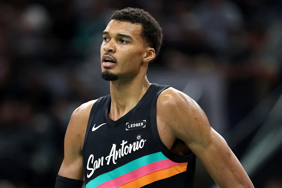 SAN ANTONIO, TEXAS - DECEMBER 23: Victor Wembanyama #1 of the San Antonio Spurs looks on during the second quarter of the game against the Oklahoma City Thunder at Frost Bank Center on December 23, 2025 in San Antonio, Texas. (Photo by Kenneth Richmond/Getty Images)