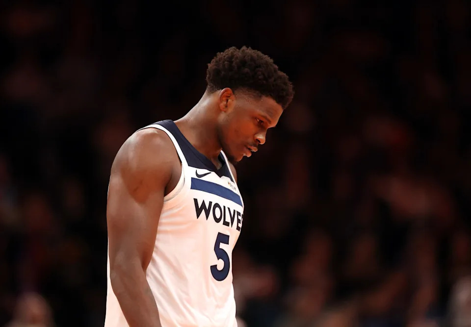 Minnesota Timberwolves guard Anthony Edwards (5) during an NBA game. © Mark J&period; Rebilas-Imagn Images