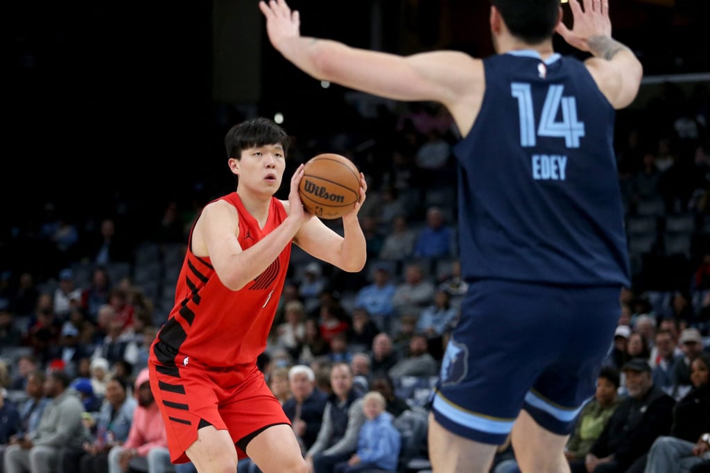 Yang Hansen shoots for three points during the first quarter. Photo: Imagn Images via Reuters Connect