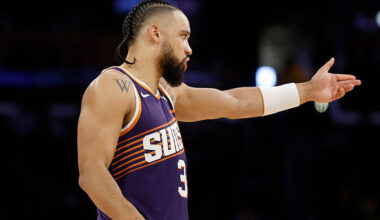 Dillon Brooks #3 of the Phoenix Suns on court against the Los Angeles Lakers at Crypto.com Arena on...