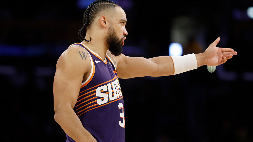 Dillon Brooks #3 of the Phoenix Suns on court against the Los Angeles Lakers at Crypto.com Arena on...