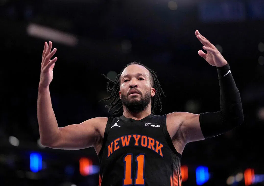 The New York Knicks' Jalen Brunson celebrating during their 181-109 win over the Milwaukee Bucks on Nov 28.