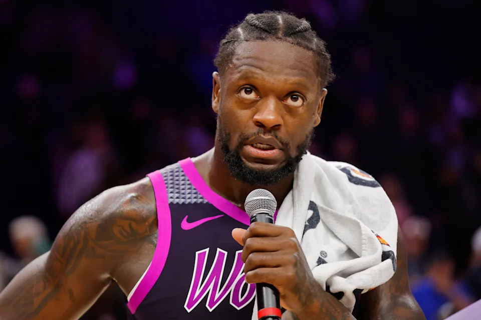 Dec 19, 2025; Minneapolis, Minnesota, USA; Minnesota Timberwolves forward Julius Randle (30) speaks with a reporter after the game with the Oklahoma City Thunder at Target Center. Mandatory Credit: Bruce Kluckhohn-Imagn Images