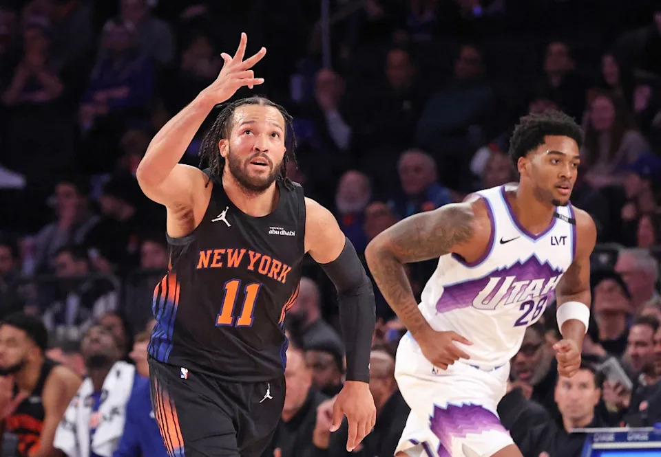 New York Knicks guard Jalen Brunson #11 reacts after hitting a three-point shot during the third quarter on Dec. 5, 2025. Charles Wenzelberg / New York Post