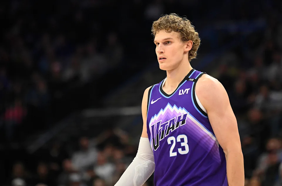 SALT LAKE CITY, UTAH – DECEMBER 01: Lauri Markkanen #23 of the Utah Jazz looks on during the second half of a game against the Houston Rockets at Delta Center on December 01, 2025 in Salt Lake City, Utah. NOTE TO USER: User expressly acknowledges and agrees that, by downloading and or using this photograph, User is consenting to the terms and conditions of the Getty Images License Agreement. (Photo by Alex Goodlett/Getty Images)