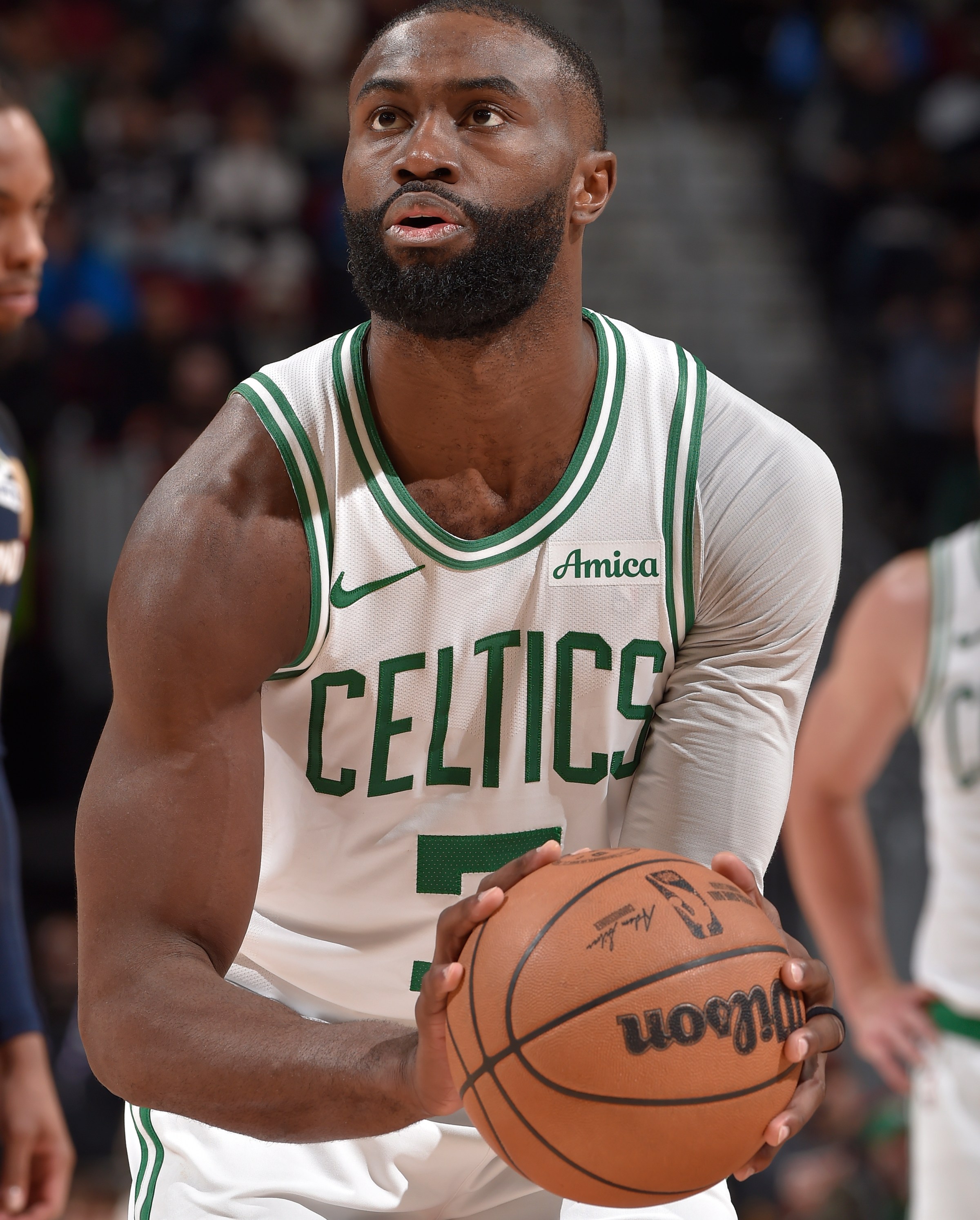 CLEVELAND, OH - NOVEMBER 30: Jaylen Brown #7 of the Boston Celtics shoots a free throw during the game against the Cleveland Cavaliers on November 30, 2025 at Rocket Arena in Cleveland, Ohio. NOTE TO USER: User expressly acknowledges and agrees that, by downloading and/or using this Photograph, user is consenting to the terms and conditions of the Getty Images License Agreement. Mandatory Copyright Notice: Copyright 2025 NBAE (Photo by David Liam Kyle/NBAE via Getty Images)