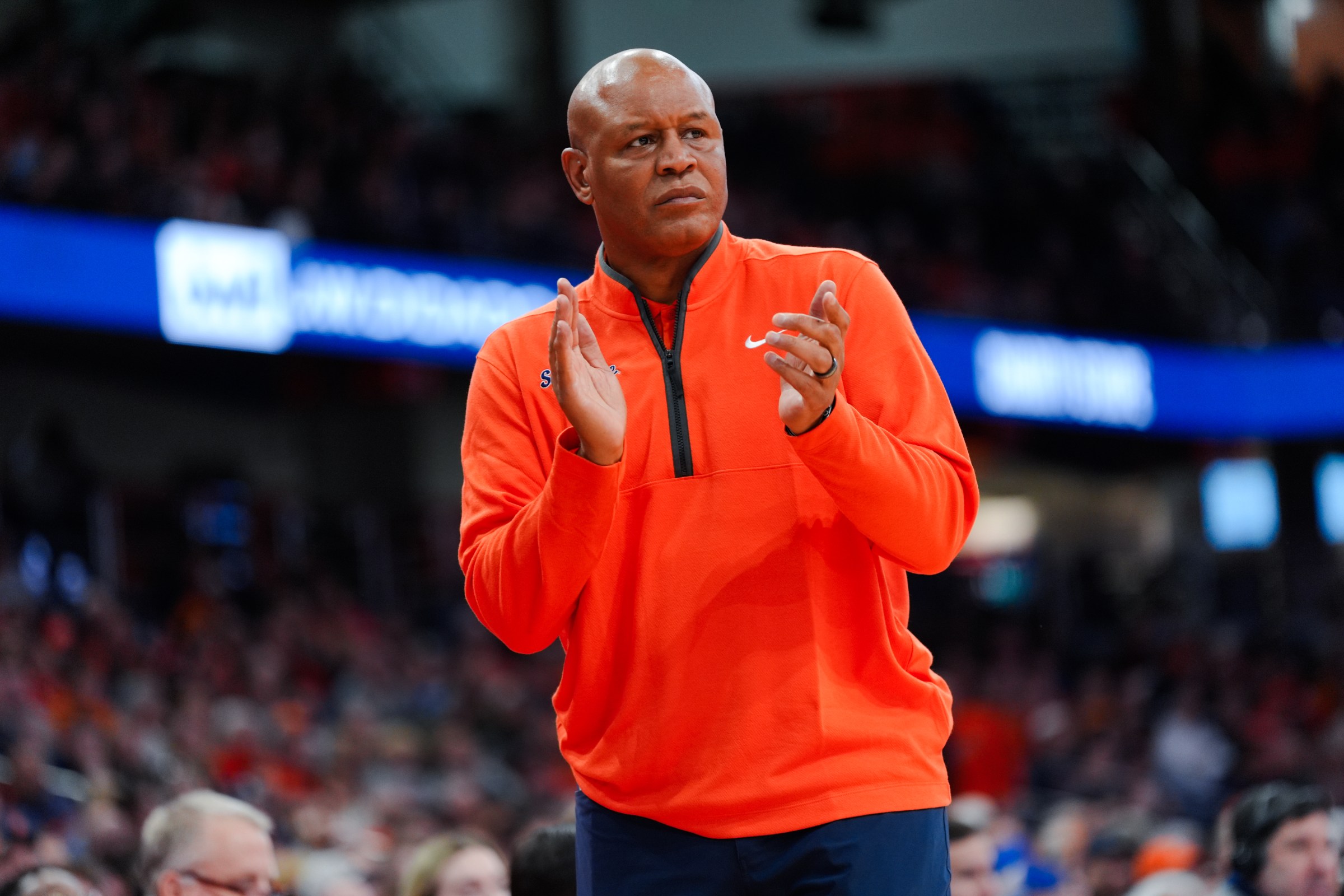 SYRACUSE, NEW YORK - DECEMBER 3: Head coach Adrian “Red” Autry of the Syracuse Orange during a game against the Tennessee Volunteers at the JMA Wireless Dome on December 3, 2025 in Syracuse, New York. (Photo by Todd F. Michalek/Syracuse Athletics/University Images via Getty Images)